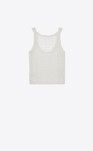 SAINT LAURENT Knitwear Tops Woman Tank top in a Ivory lacy openwork knit b_V4